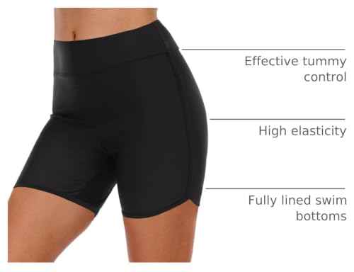 Women’s High Waisted Swim Shorts Tummy Control Bathing Suit Bottoms - Small Black