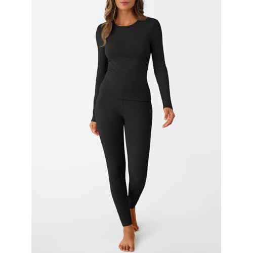 LILLUSORY Womens Long Johns Thermal Underwear Fleece Lined Leggings Warm Pajama Pants Set Shirts Winter Clothes 2025