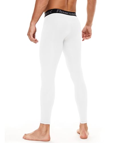 Men's Compression Running Tights - Large Black & White, Quick Dry Sport Leggings