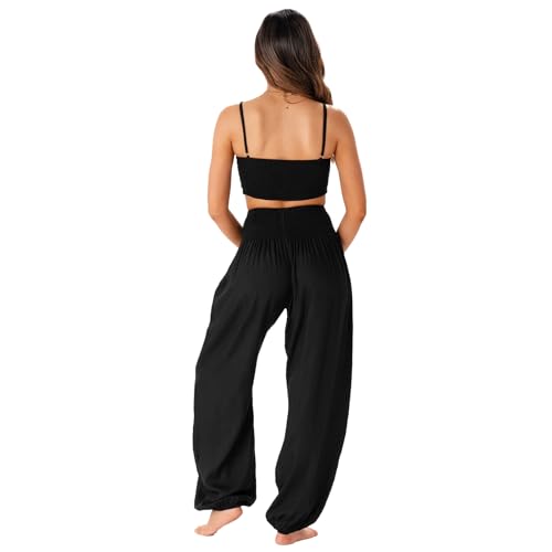 Medium Black Lotus and Luna Women's Harem Pants for Beach & Lounge High Waisted Boho Style
