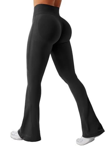 Mini Flare Leggings Women Workout Yoga Pants 32 Inseam Medium Black