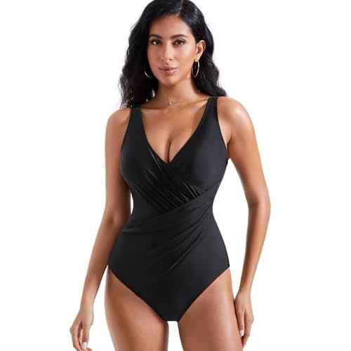 RXRXCOCO Womens One Piece Swimsuits Tummy Control Ruched Criss Cross Bathing Suits V Neck Slimming Swimwear