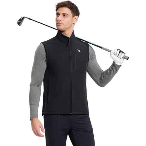 baleaf Men's Golf Vest Fleece Lined Softshell Sleeveless Jacket Water Resistant Cold Weather Running Gear Winter Pockets