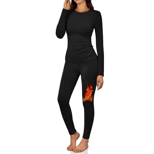 LILLUSORY Womens Long Johns Thermal Underwear Fleece Lined Leggings Warm Pajama Pants Set Shirts Winter Clothes 2025