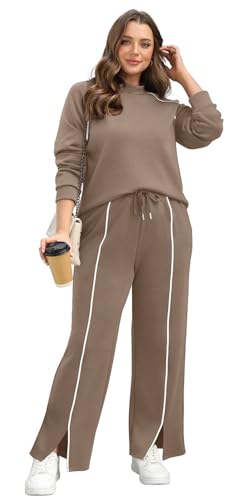 WIHOLL 2 Piece Travel Outfits for Women - Medium Khaki Track Suits & Lounge Sets