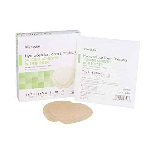 McKesson Hydrocellular Foam Dressings, Sterile, Silicone Adhesive with Border, Dimension 7 in x 7 in, Pad 5 in x 5 in, 10 Count, 1 Pack