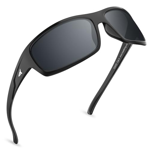 KastKing Kateel Full Wrap Sport Sunglasses with Smoke Lenses, Black Frame