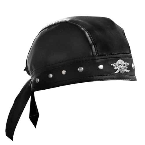 Steampunk Bandana Doo Do Rag Headwrap Biker Party Leather Studs Skull Cap Mens Black