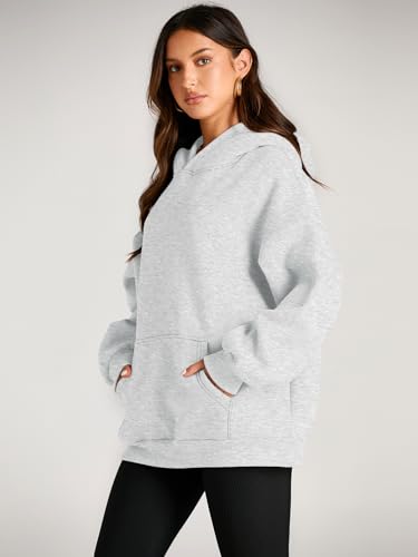 EFAN Women's Oversized Grey Fleece Hoodie Sweatshirt Medium