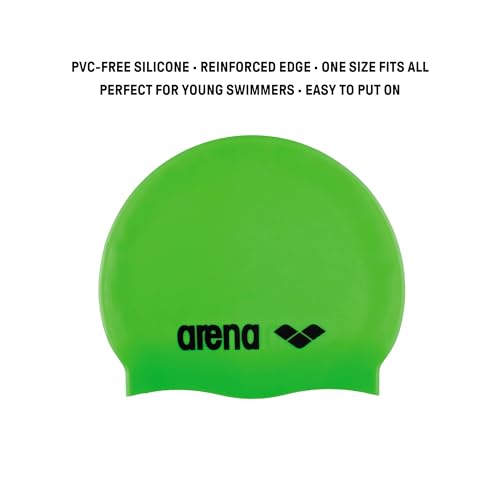 Arena Classic Junior Silicone Swim Cap for Kids - Acid Lime & Black