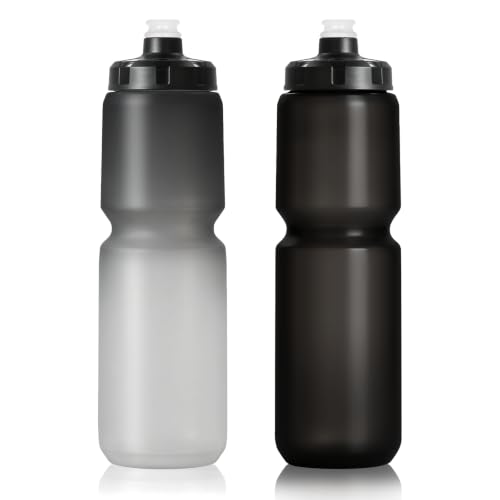 2 Pack 32oz Bike Water Bottles BPA-Free Reusable Sports Hydration Bottles - Black White & Black, 1L
