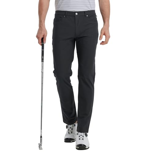 Men's Golf Pants Lightweight Moisture-Wicking Stretch Flat Front Casual Dress Pants - Black 34W x 32L