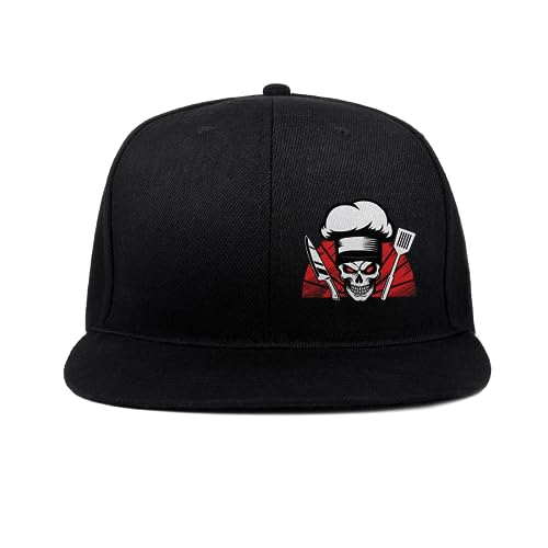 Men's Flat Bill Snapback Hat - Black Baseball Cap with Adjustable Strap - Chef Themed 2