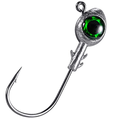 Green Fishing Jig Heads with 3D Eyes - 1/8oz Hook #1 for Saltwater & Freshwater