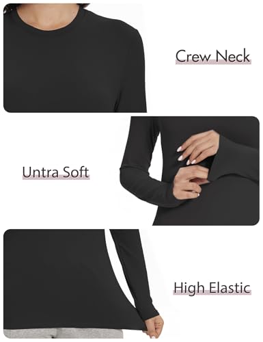 Women’s Long Sleeve Crew Neck Slim Fit Shirt Pack - Medium, Black, White, Heather Grey