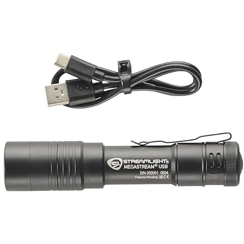Streamlight 66210 MegaStream USB 1800-Lumen 26000-Candela Rechargeable EDC Flashlight Includes Rechargeable Battery, USB-C Cable, and Holster, Black