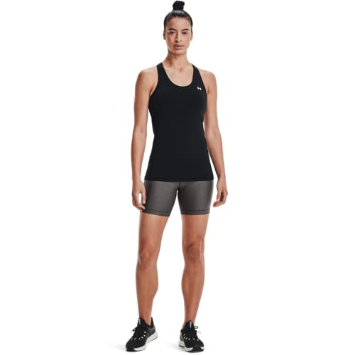 Under Armour Women's HeatGear Racer Tank Top - Black + Metallic Silver, Medium