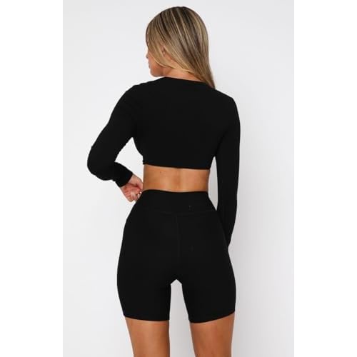 INFITTY Womens Long Sleeve Crop Workout Tops Double Lined Twist Deep V Neck T Shirts Yoga Athletic Top Tee