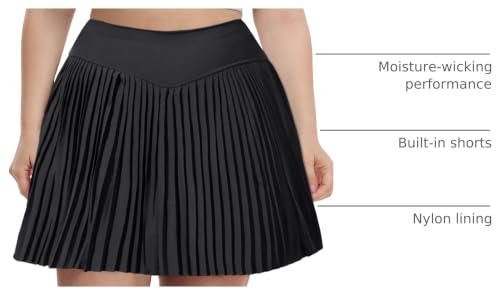 Plus Size Tennis Skirt with Shorts for Women - High Waist Athletic Golf Skort XX-Large Black