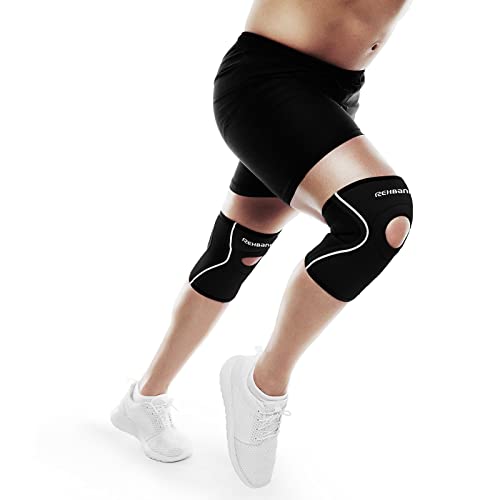 Rehband Open Patella Knee Brace 5mm Neoprene, Supportive Knee Sleeve with Patella Support, Knee Protection for Strength Training, Jogging & Fitness, Colour:Black - 1 Pair, Size:X-Small
