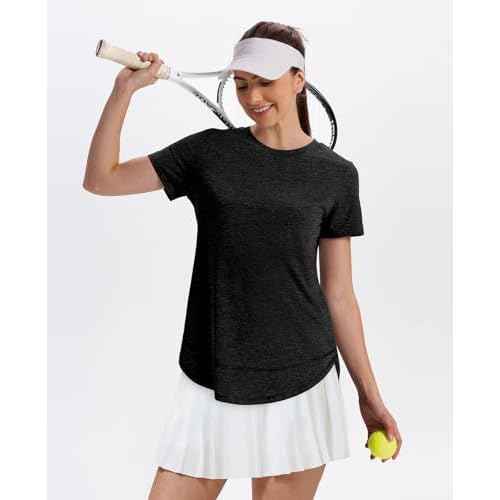 Womens Workout Tops Short Sleeve Shirts with Sun Protection UPF 50+ Quick Dry Outfits for Hiking Running S-3XL