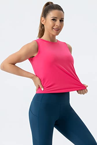 Ice Silk Workout Tank Top for Women - Bright Pink, Medium, Quick Dry Fitness Shirts