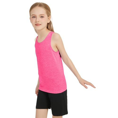 Girls Active Quick Dry Tank Top Pack for Kids - 7-8 Years, Light Blue, Red, Pink & Purple