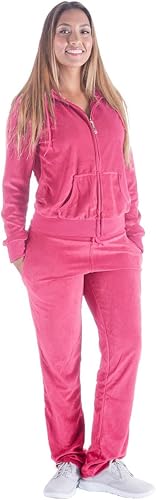 Facitisu Women's Coral Velour 2-Piece Jogger Set Hoodie & Sweatpants Large