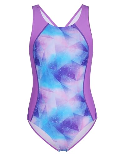 Girls One Piece Swimsuit Athletic Racerback Bathing Suit - Purple, 15-16 Years