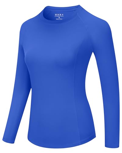 Runhit Women's Compression Shirt Long Sleeve UPF 50+ Athletic Base Layer - Royal Blue, XX-Large
