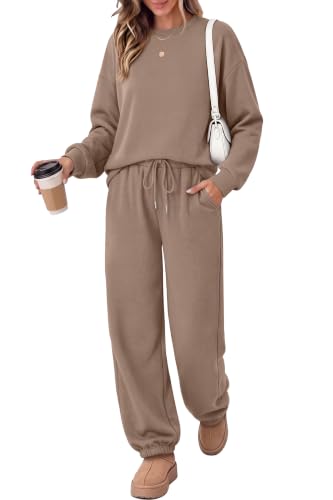WIHOLL Women's 2 Piece Lounge Set - Khaki Medium Fall Sweatsuit