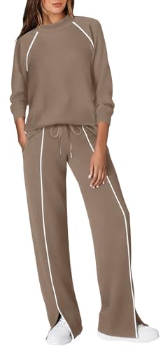 WIHOLL 2 Piece Travel Outfits for Women - Medium Khaki Track Suits & Lounge Sets