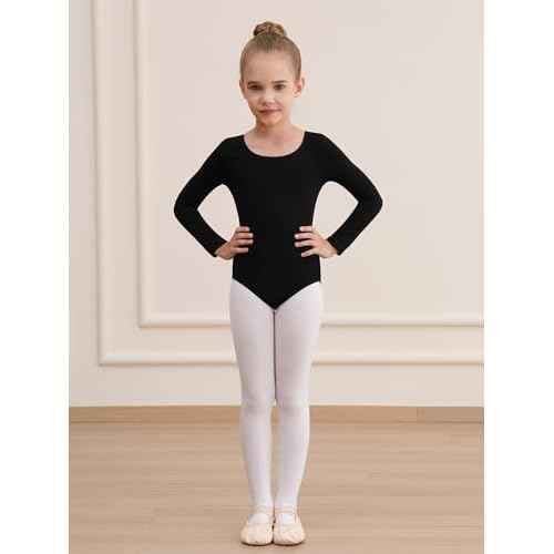 WEGETIT Leotards for Girls Long Sleeve Bodysuit Toddler Black Leotard Ballet Unitard Gymnastics Kids Dance Shirt