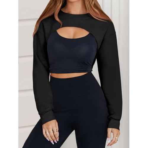 Yousify Womens Cropped Sweatshirt Shrugs Long Sleeve Workout Gym Cover Ups Bolero Shrug Y2k Super Crop Tops