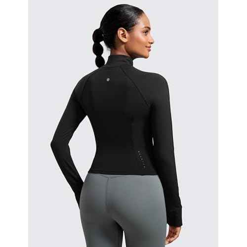 CRZ YOGA Butterluxe Womens Cropped Slim Fit Workout Jacket Weightless Track Athletic Full Zip Up Tops with Thumb Holes