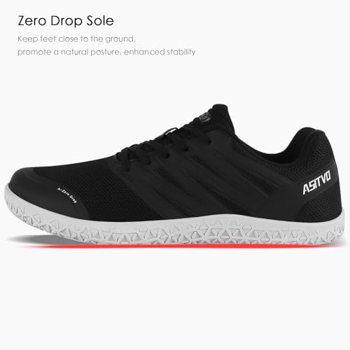 Men's Wide Zero Drop Minimalist Barefoot Sneakers 10.5 Black White
