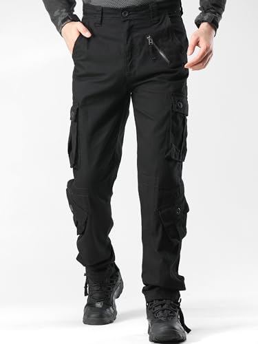 Men's Camo Cargo Work Pants 8 Pockets Tactical Ripstop Casual Pants - 32" Inseam, Black-03