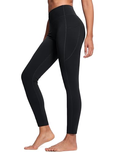 Tall Women's 34-Inch Inseam High Waist Yoga Leggings with Pockets - Black