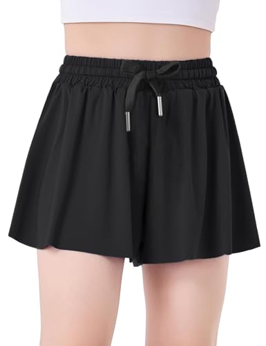 Girls 2-in-1 Butterfly Shorts with Pocket - 3-4T Black - Athletic Skorts for Running & Tennis