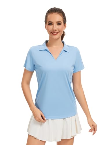 Women's Short Sleeve Polo Shirt X-Large Light Blue Quick Dry UPF 50+ Sun Protection