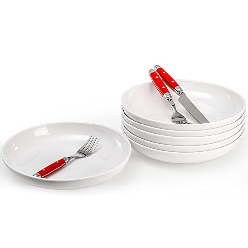 Fasmov Melamine Pasta Bowls 9 Inch, 30 Oz - Pack of 6, Dishwasher Safe White