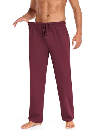 Men's Cotton Yoga Pants Casual Sweatpants Joggers with Pockets - Small, Dark Red