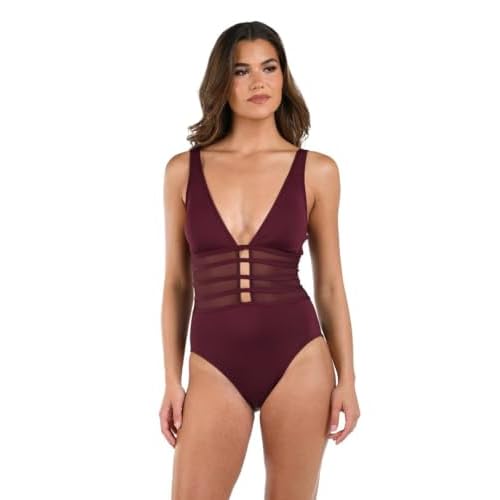 La Blanca Womens Island Goddess Mesh Over The Shoulder One Piece Swimsuit