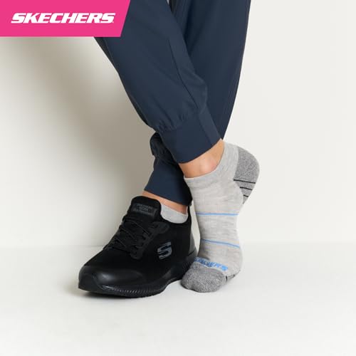 Skechers Women's Low Cut Work Socks 8-Pack with Cushion & Mesh Ventilation - Light Grey Heather/White/Black, Size 9-11