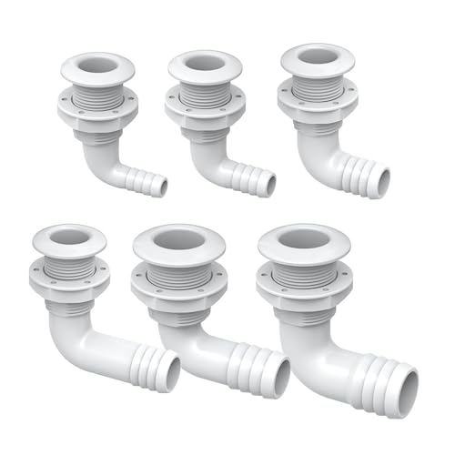 SEAFLO 3/4 Inch Angled Thru Hull Fitting with Built-in Check Valve - White, Marine-Grade