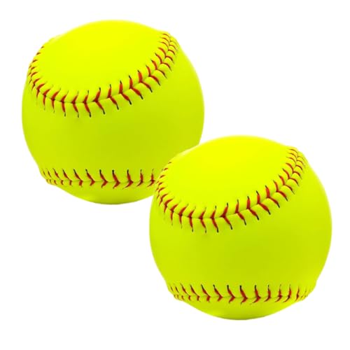 2 Pack Fastpitch Softballs 11 Inch Yellow Practice Softballs Leather Cover Training Balls
