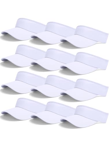 White Sun Visor Hats Pack of 12 Adjustable UV Protection Caps for Men Women