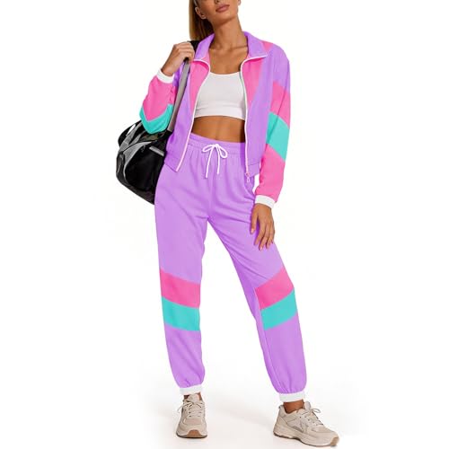 Women’s 80s Retro Track Suit Set Small Lavender Windbreaker & Sweatpants