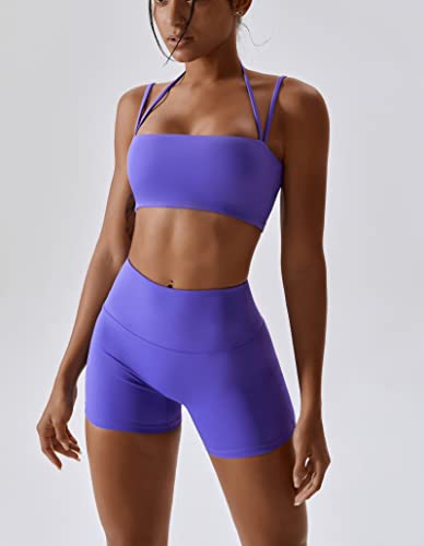 Women’s Workout Sets 2 Piece Sports Bras & High Waist Biker Shorts - Purple, Small