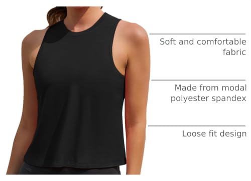 Women's Crop Tank Tops 3 Pack Sleeveless Workout Muscle Shirts Small Black